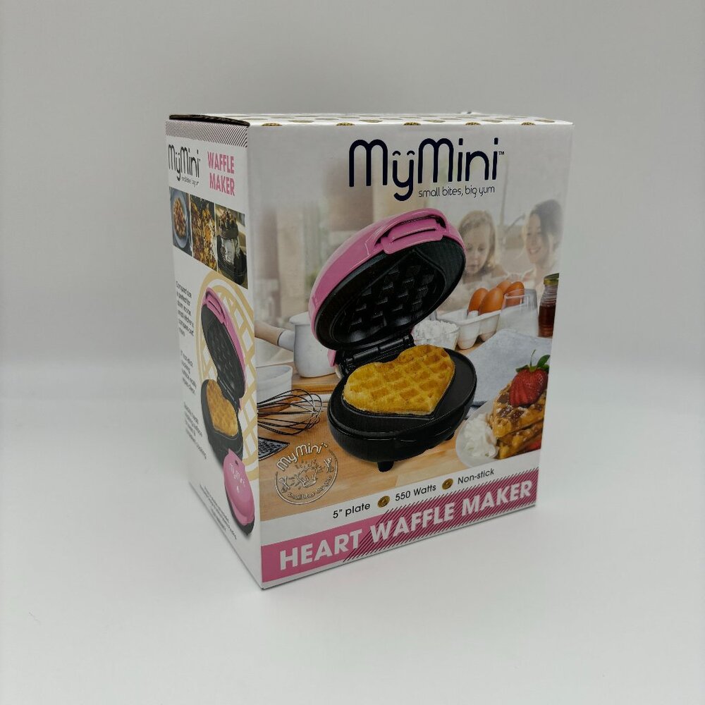 MyMini Pink Heart Waffle Maker, Valentine's Day Kitchen Apartments Dorms Campers